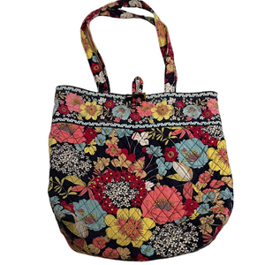 Vera Bradley Happy Snails Floral Navy Multicolor Quilted Tote Bag Purse